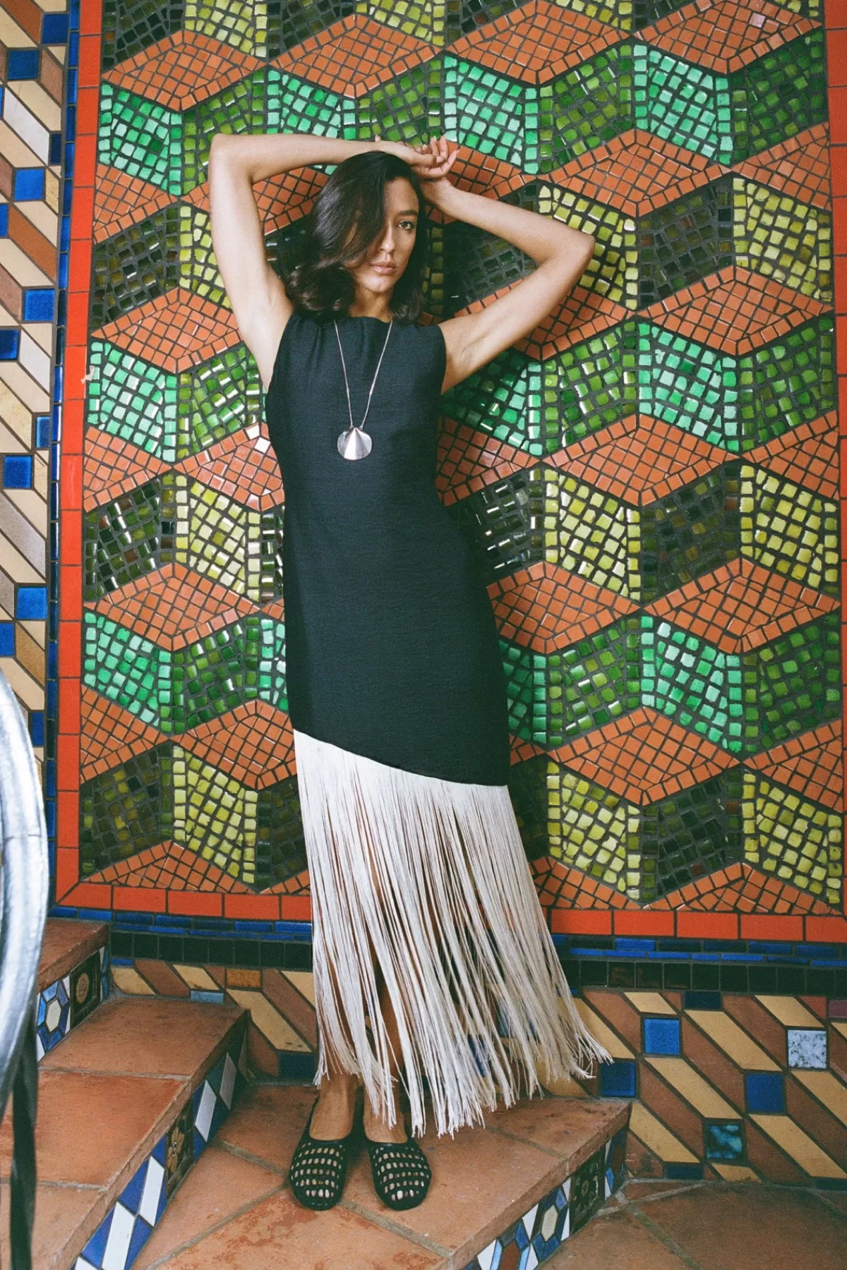 Dresses<SIMONMILLER Casablanca Fringe Dress in Black/Seashell black/seashell