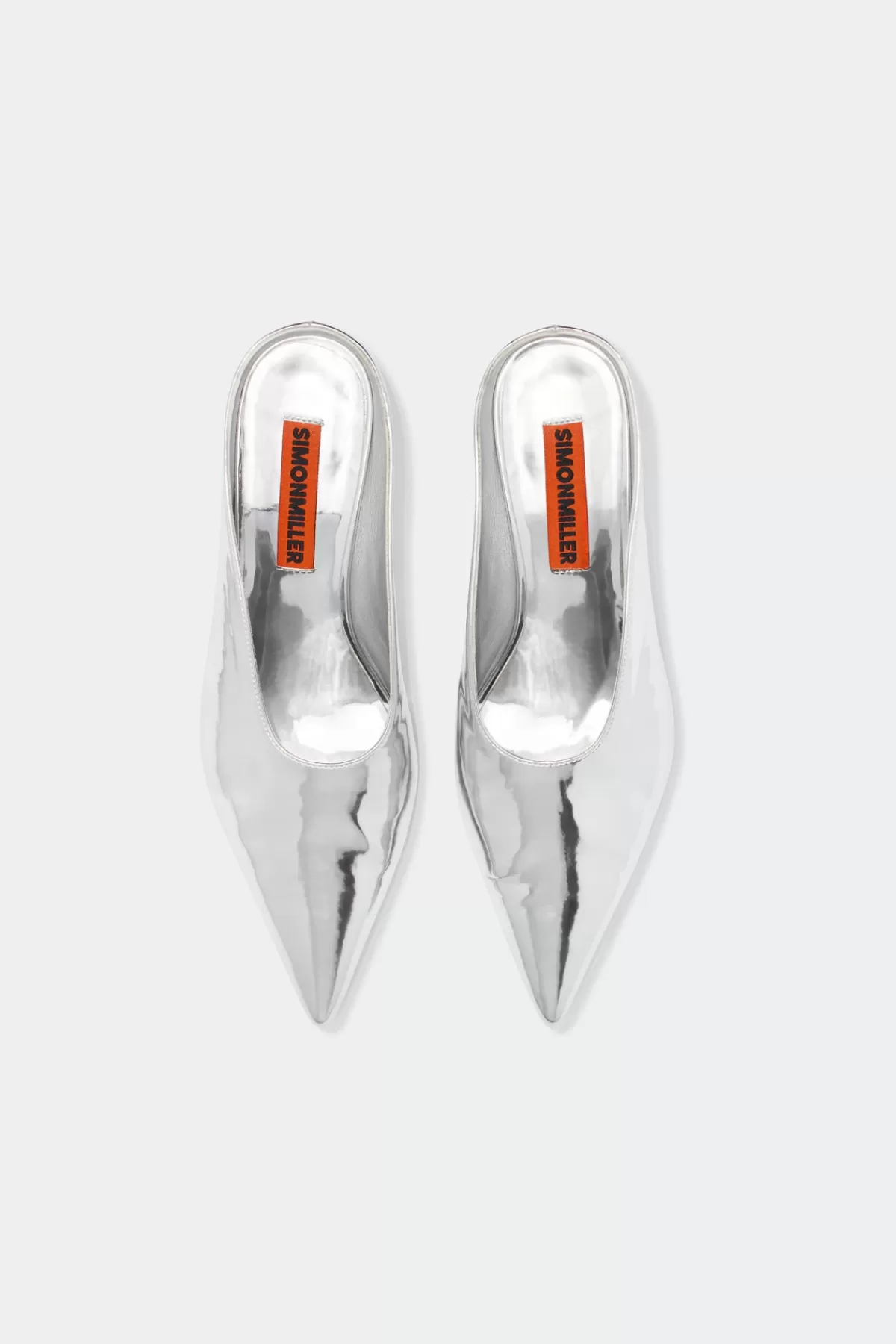 Mules<SIMONMILLER Chrome Pointed Gala Mule in silver