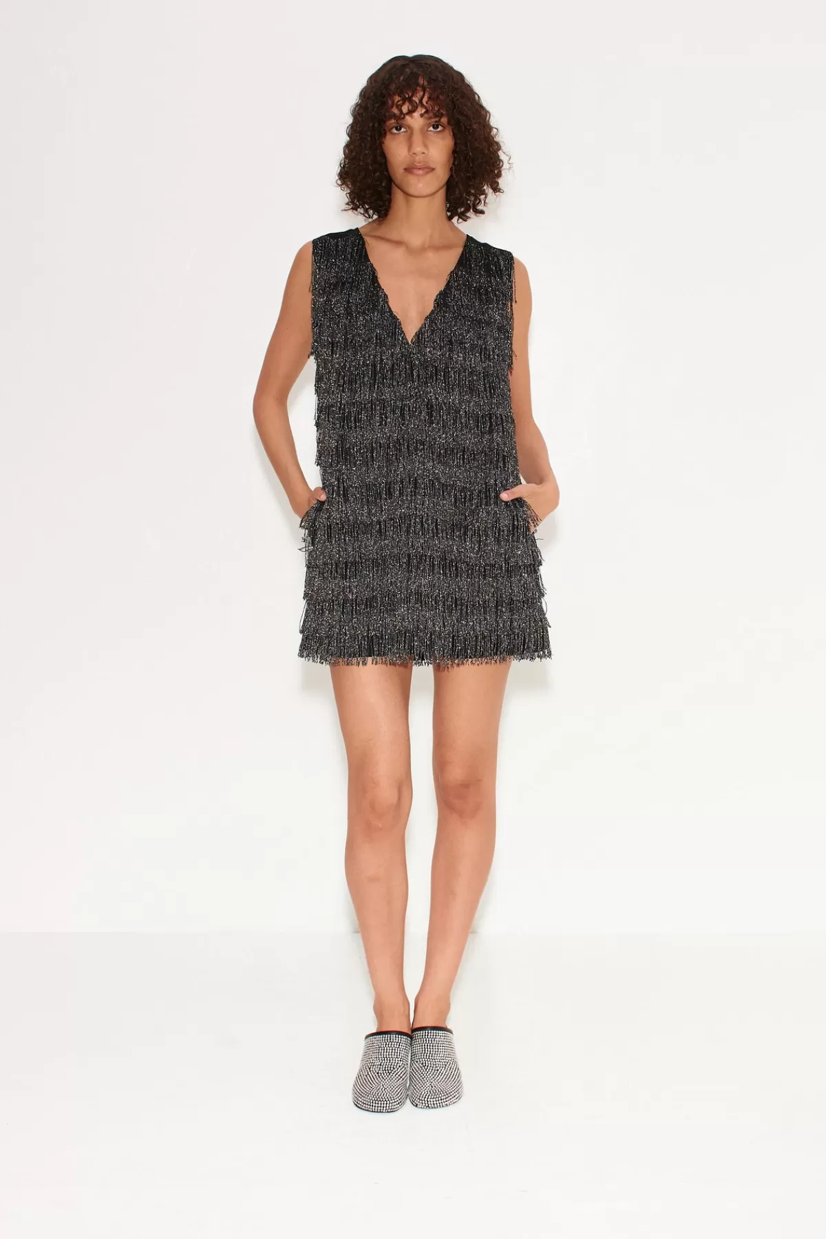 Dresses<SIMONMILLER Fountain Fringe Dress in black