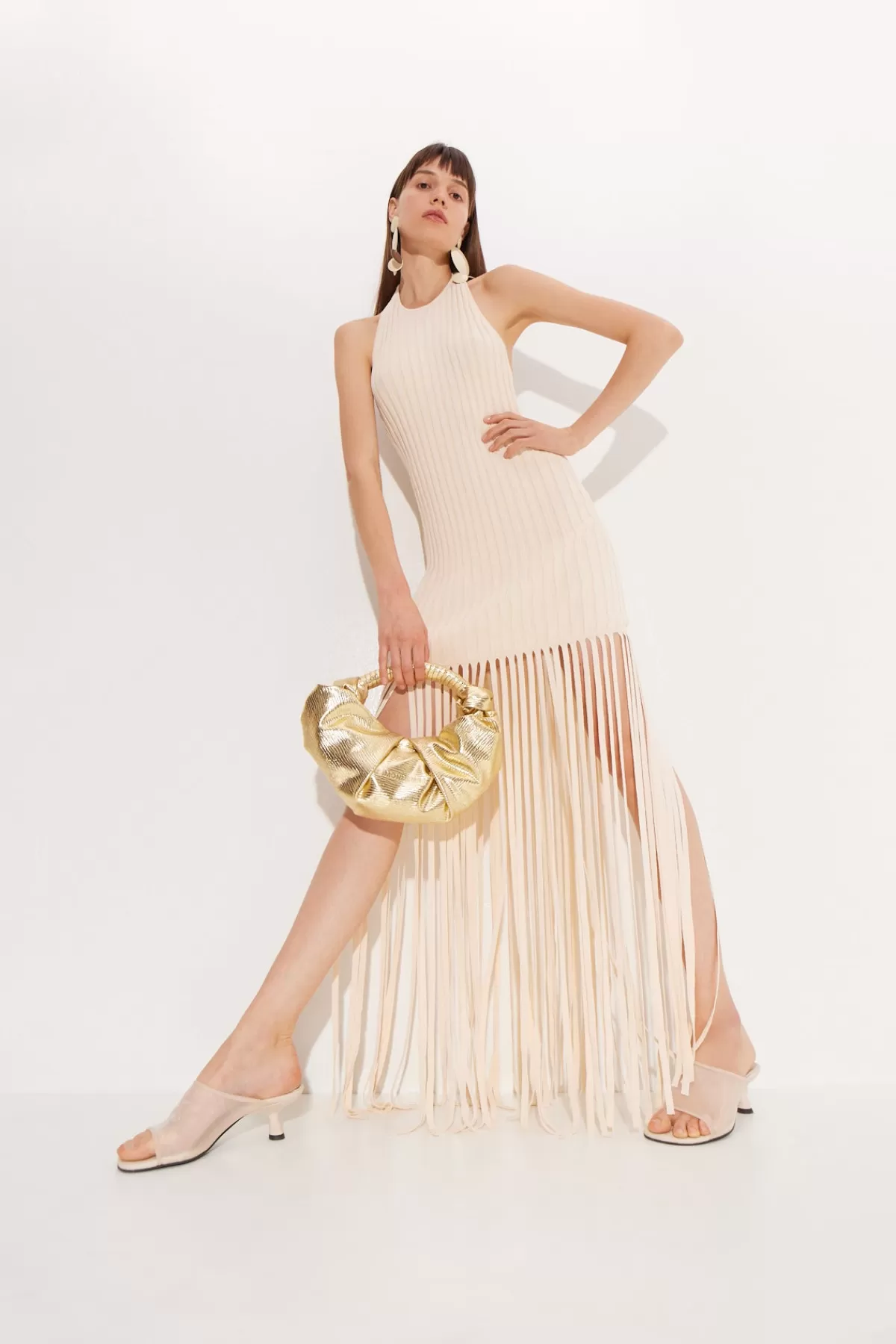 Dresses<SIMONMILLER Junjo Fringe Knit Dress in seashell