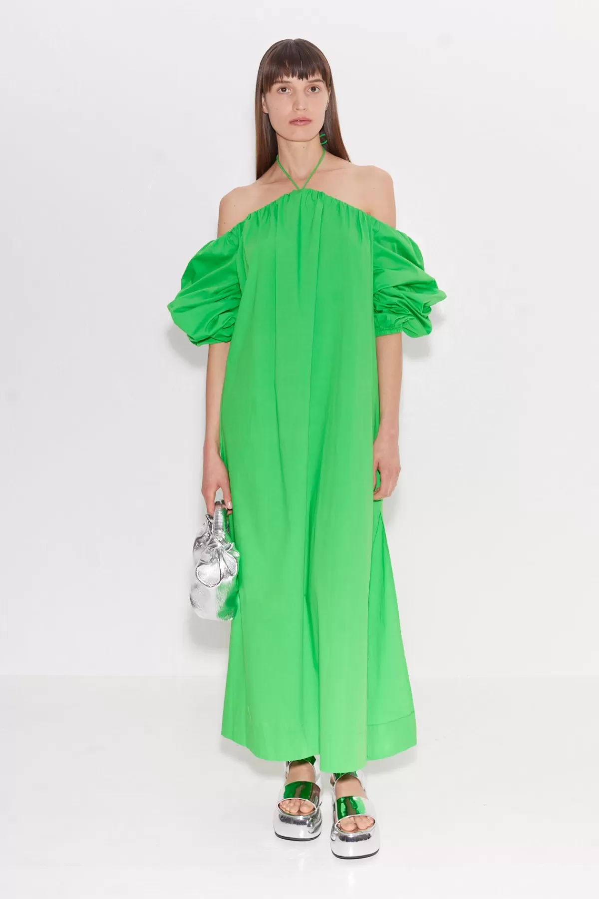 Clothing<SIMONMILLER Oleander Poplin Dress in Gummy Green gummygreen