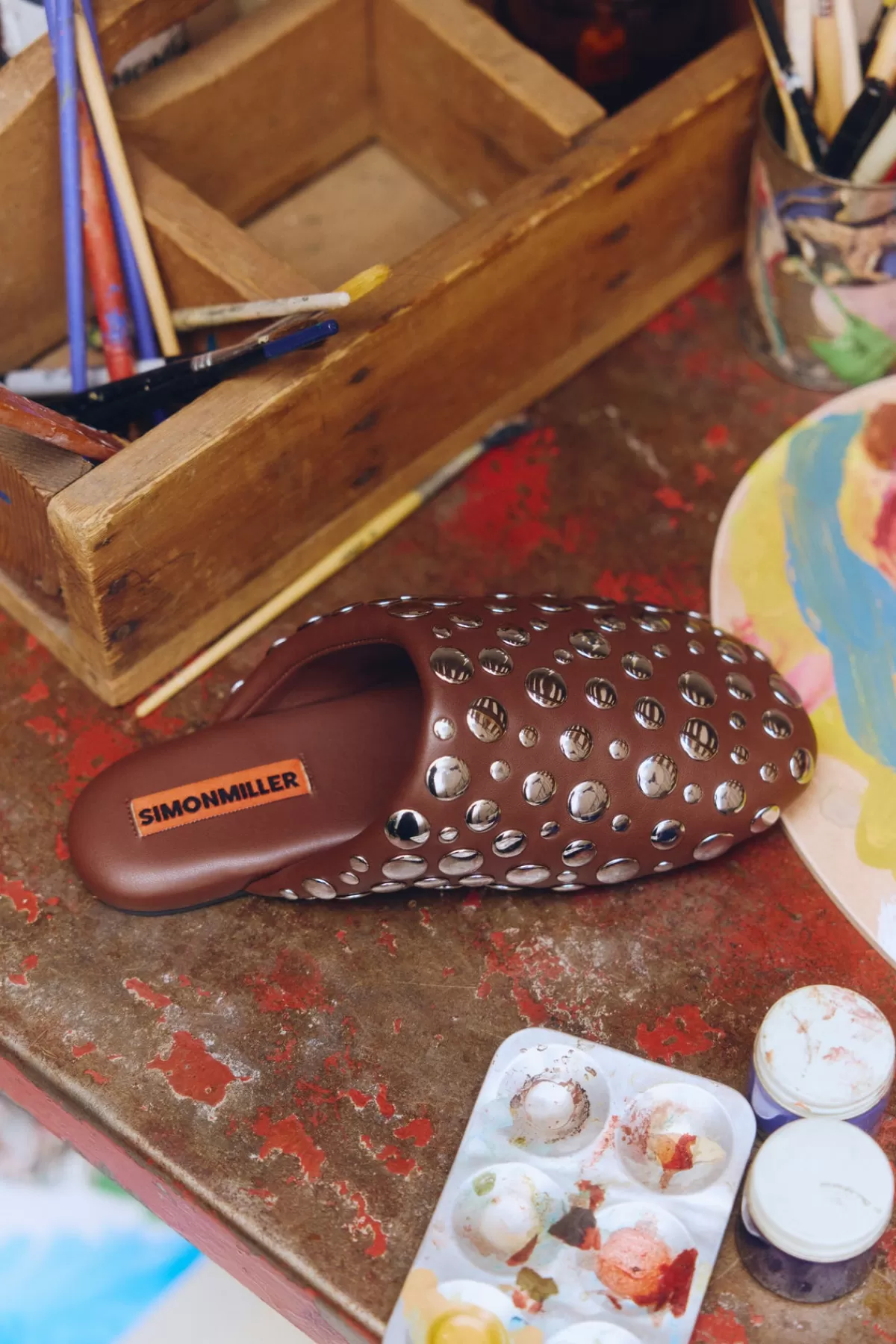 Shoes<SIMONMILLER Studded Bubble Slipper in Choco Brown/Silver chocobrown/silver