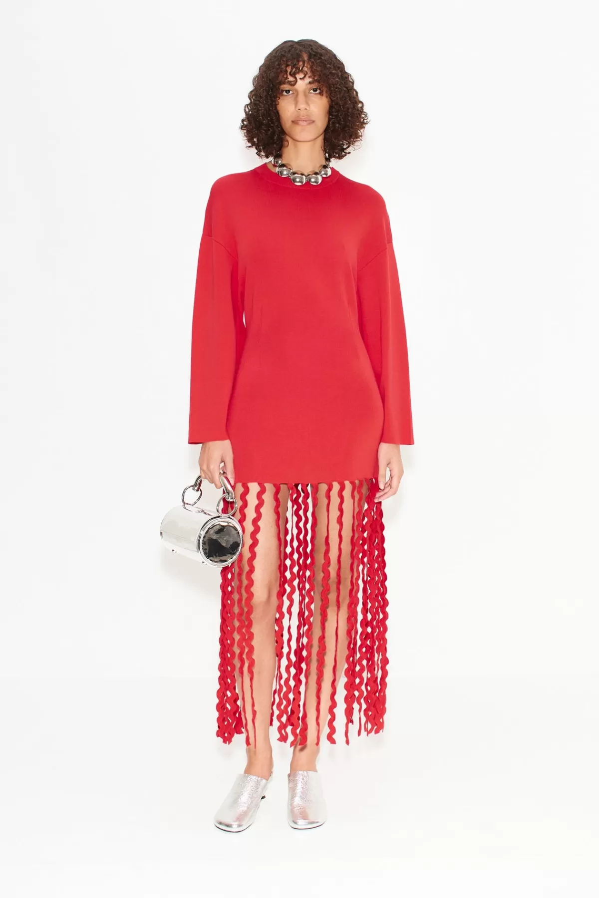 Dresses<SIMONMILLER Wallis Knit Fringe Dress in Cherry Red cherryred