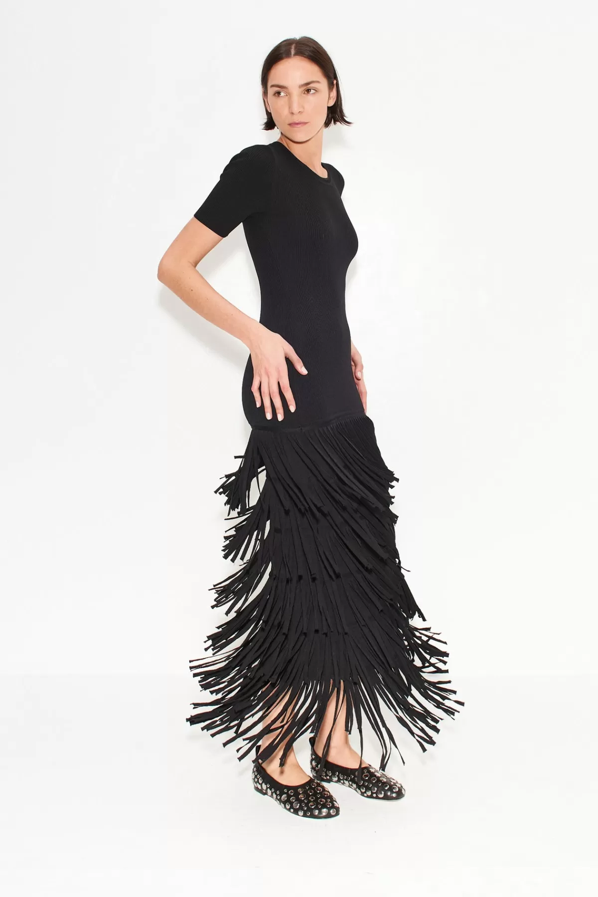 Dresses<SIMONMILLER Za Za Knit Fringe Dress in black