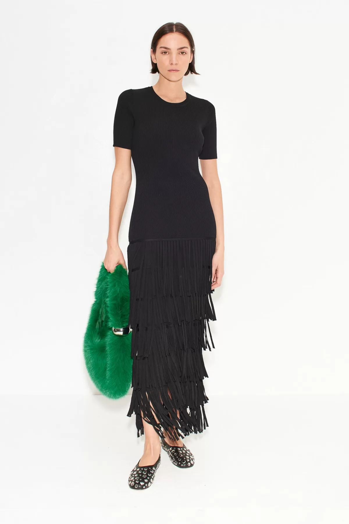 Dresses<SIMONMILLER Za Za Knit Fringe Dress in black